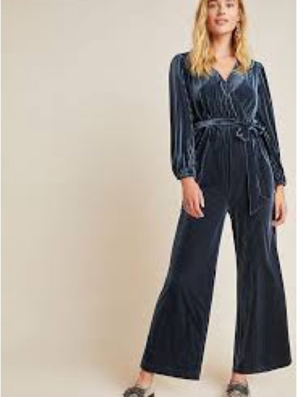 ALI & JAY Velvet Wrap Jumpsuit in Navy Blue
